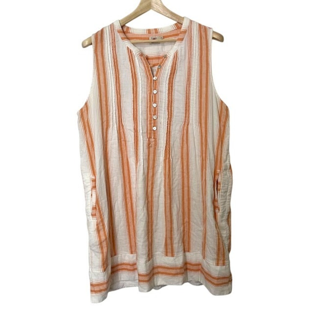 Faherty Gause Orange White Stripe Organic Cotton Tank Button Summer Dress XL